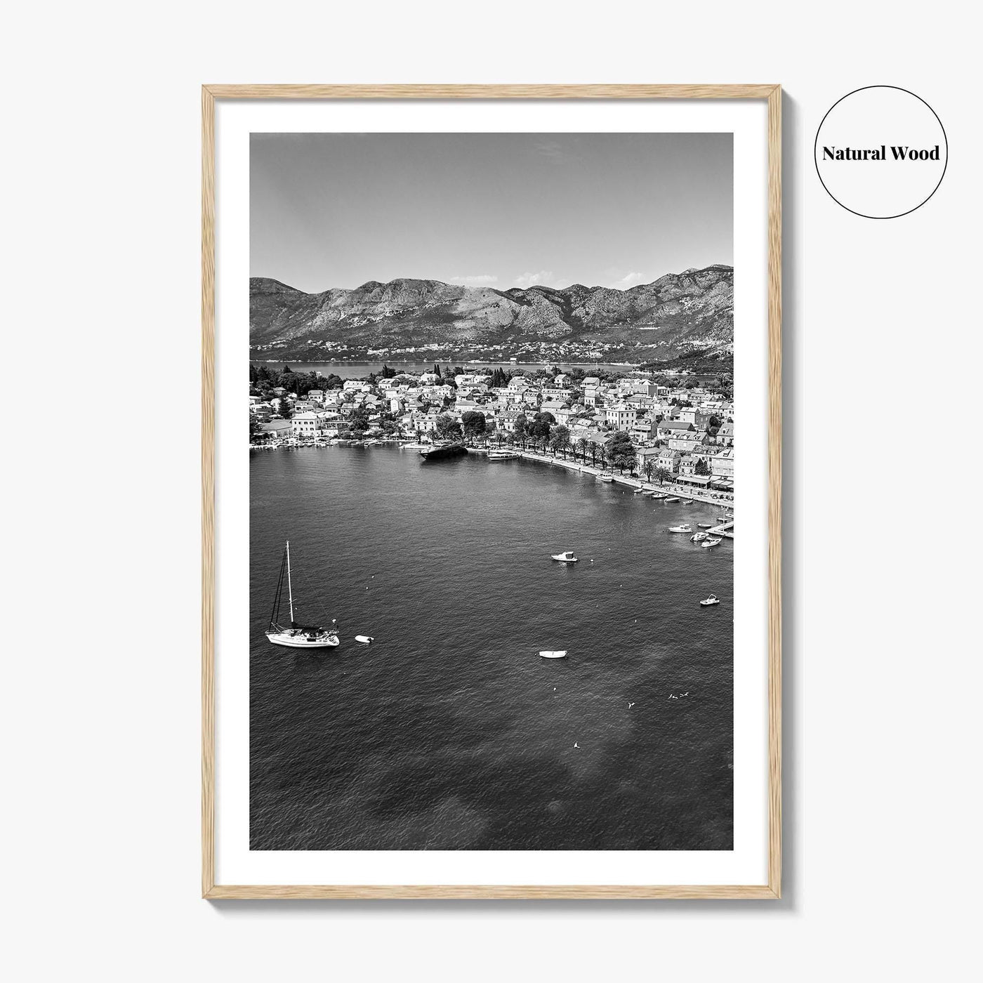 Cavtat Black and White Fine Art Photo Print, Old Town, Dubrovnik, Croatia Wall Poster