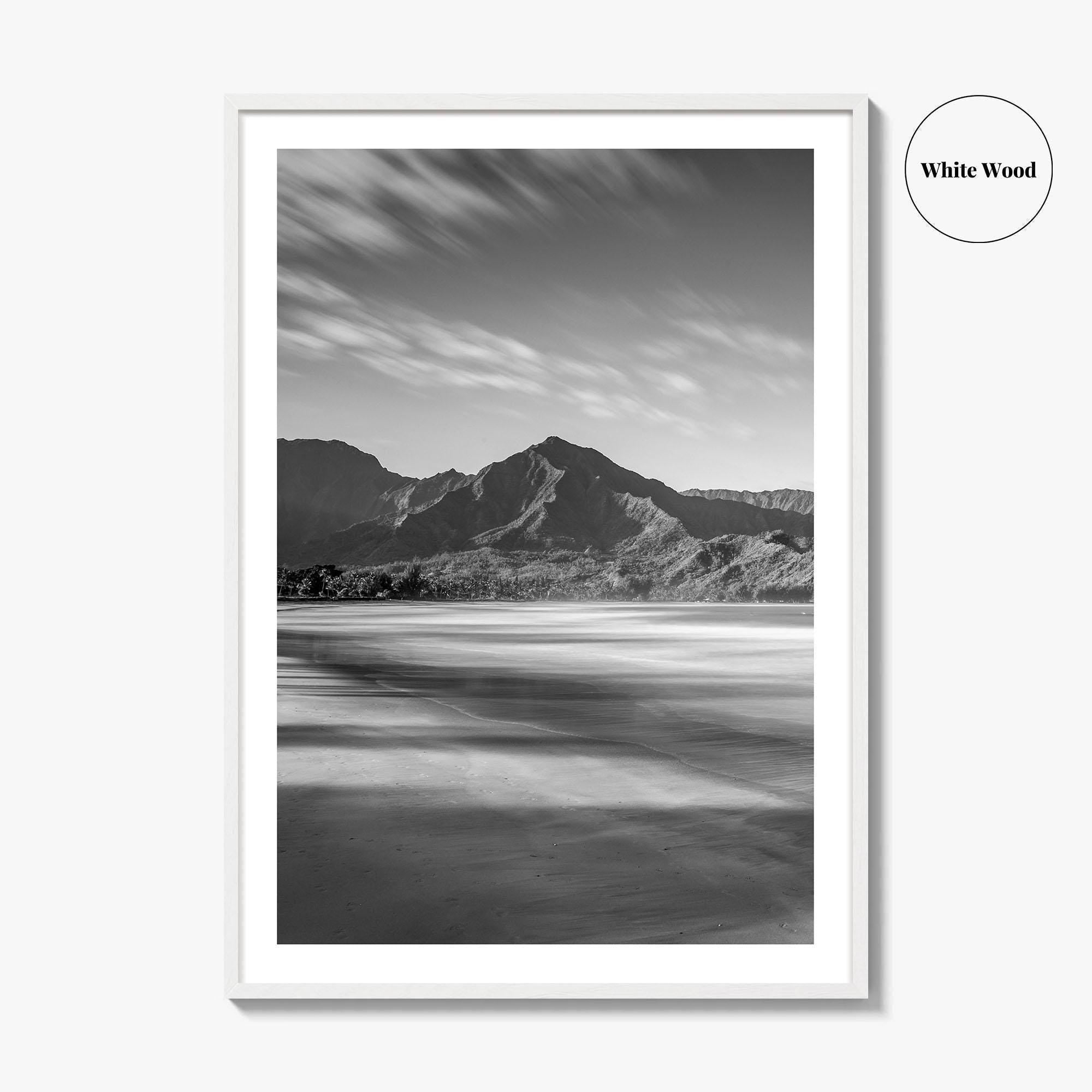 Hanalei Black and White Fine Art Photo Print, Kauai Hawaii Beach Wall Decor Poster