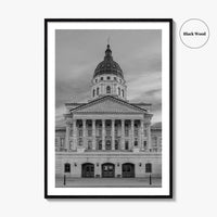 Kansas Black White Fine Art Photo Print, Topeka KS State Capitol Building, USA Poster