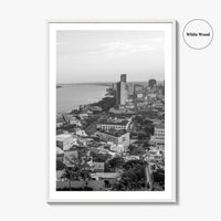 Guayaquil Skyline Black and White Fine Art Photo Print, Guayas River, Ecuador Wall Poster