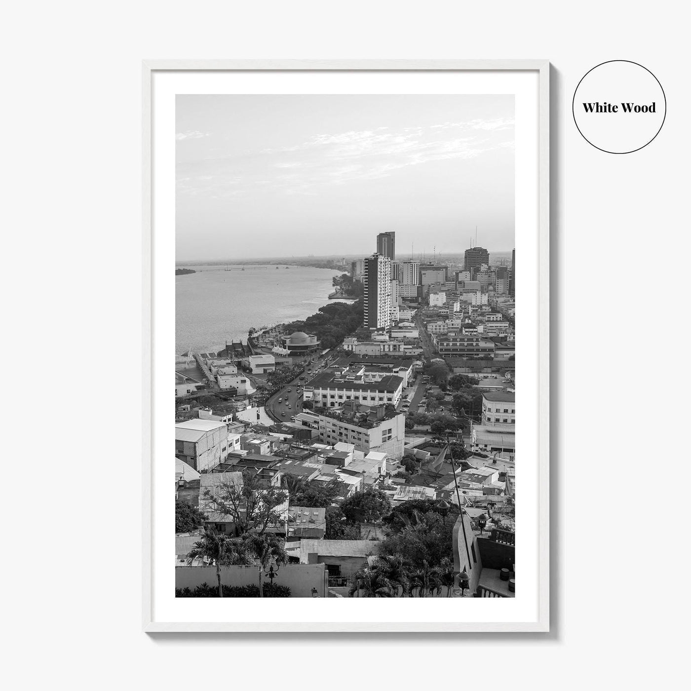 Guayaquil Skyline Black and White Fine Art Photo Print, Guayas River, Ecuador Wall Poster