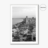 Guayaquil Skyline Black and White Fine Art Photo Print, Guayas River, Ecuador Wall Poster