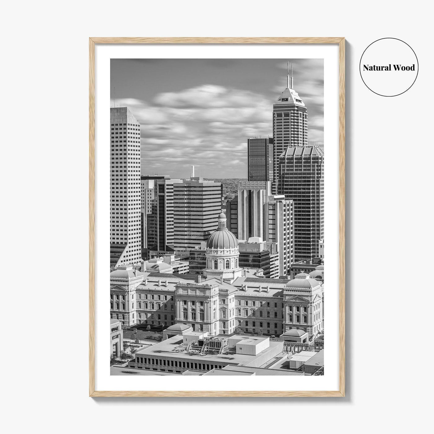 Indianapolis Skyline Black and White Fine Art Photo Print, Indiana State House Poster