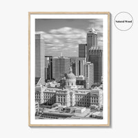 Indianapolis Skyline Black and White Fine Art Photo Print, Indiana State House Poster