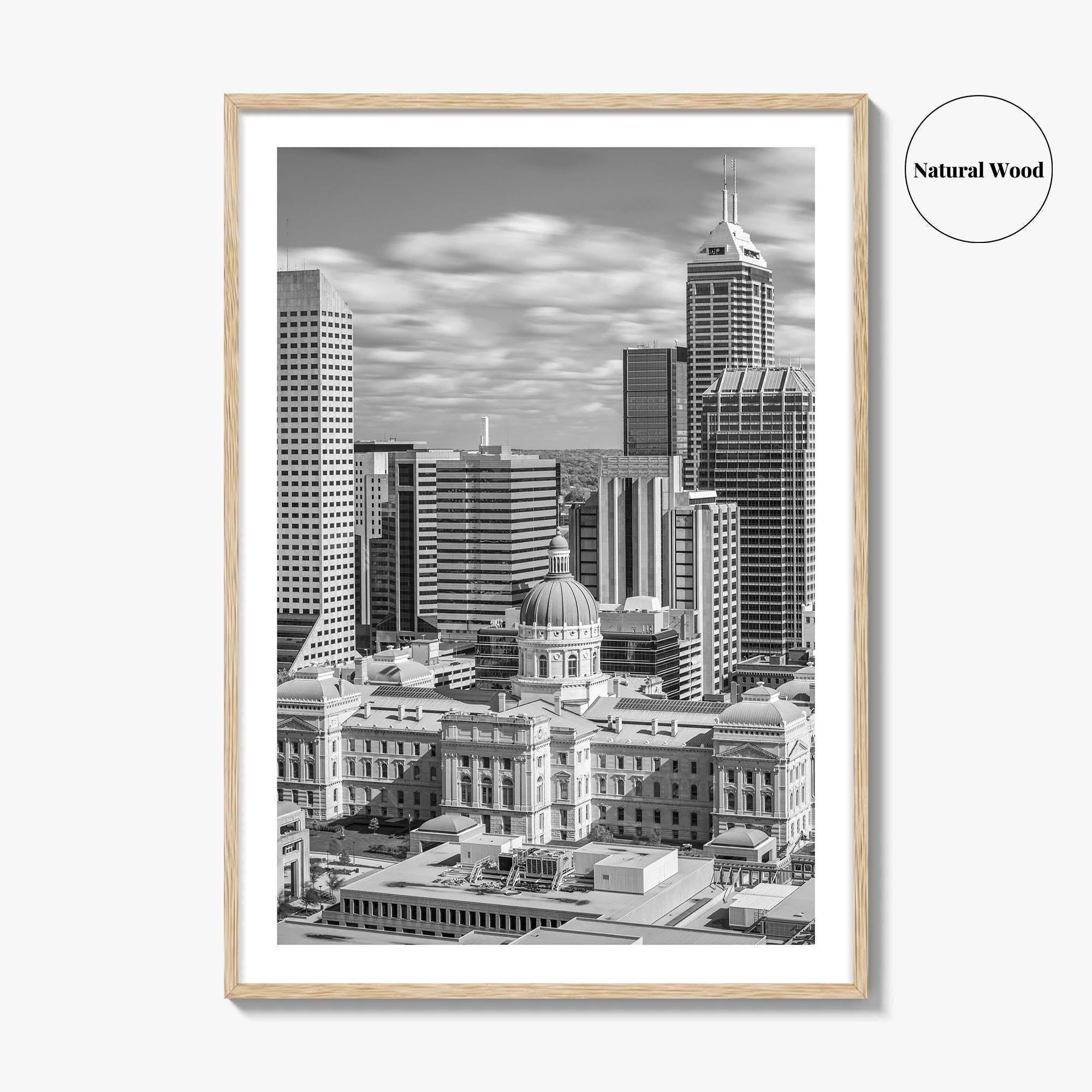 Indianapolis Skyline Black and White Fine Art Photo Print, Indiana State House Poster
