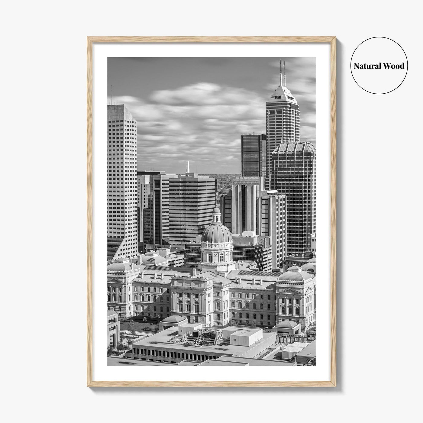 Indianapolis Skyline Black and White Fine Art Photo Print, Indiana State House Poster