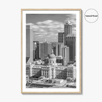 Indianapolis Skyline Black and White Fine Art Photo Print, Indiana State House Poster