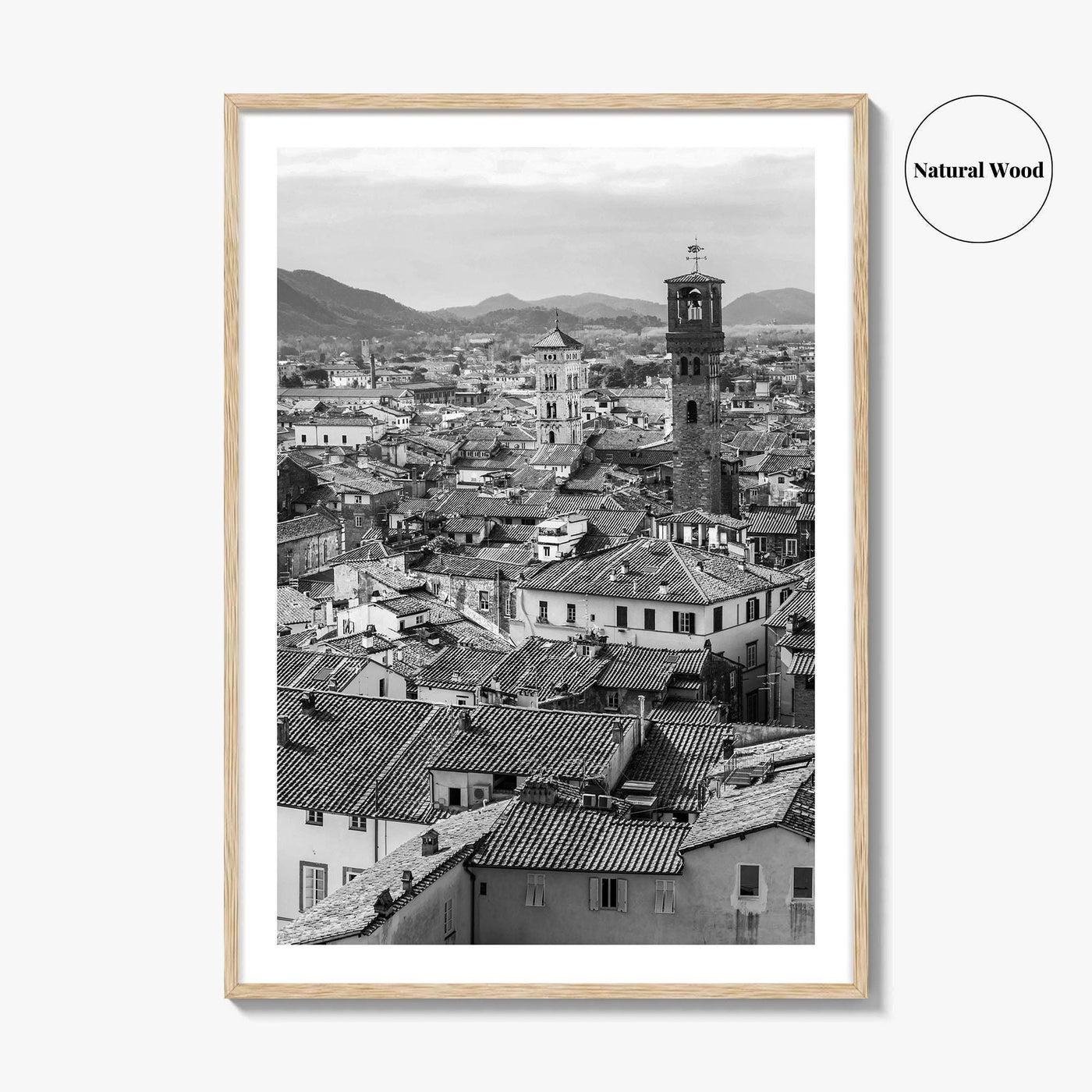 Lucca Black and White Fine Art Photo Print, Tuscany Italy Guinigi Tower View Poster