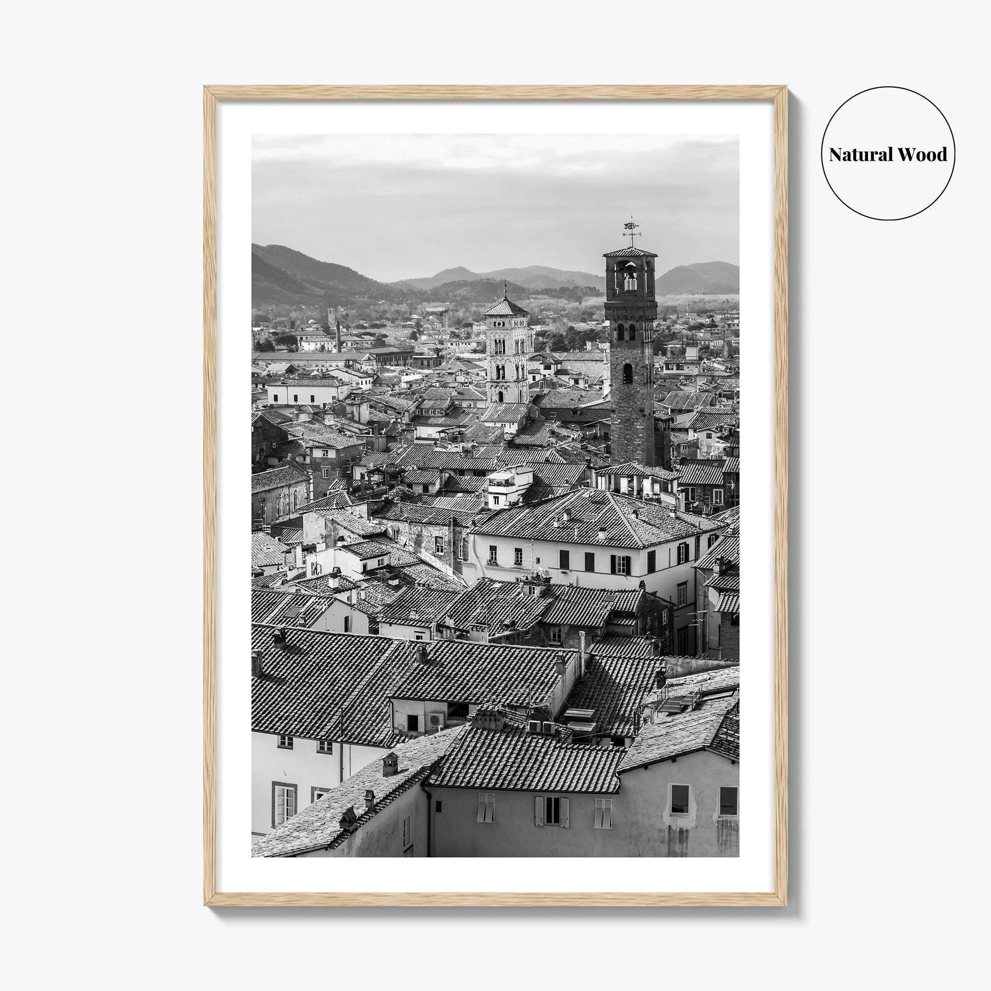 Lucca Black and White Fine Art Photo Print, Tuscany Italy Guinigi Tower View Poster