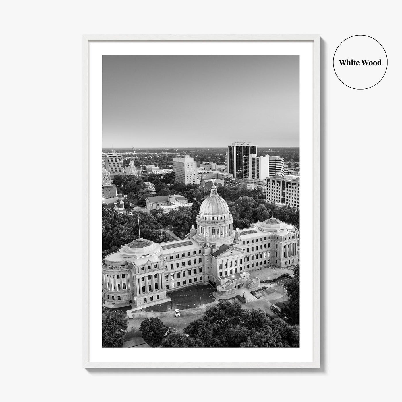 Jackson Mississippi Skyline Black and White Fine Art Photo Print, Poster, USA
