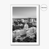 Jackson Mississippi Skyline Black and White Fine Art Photo Print, Poster, USA