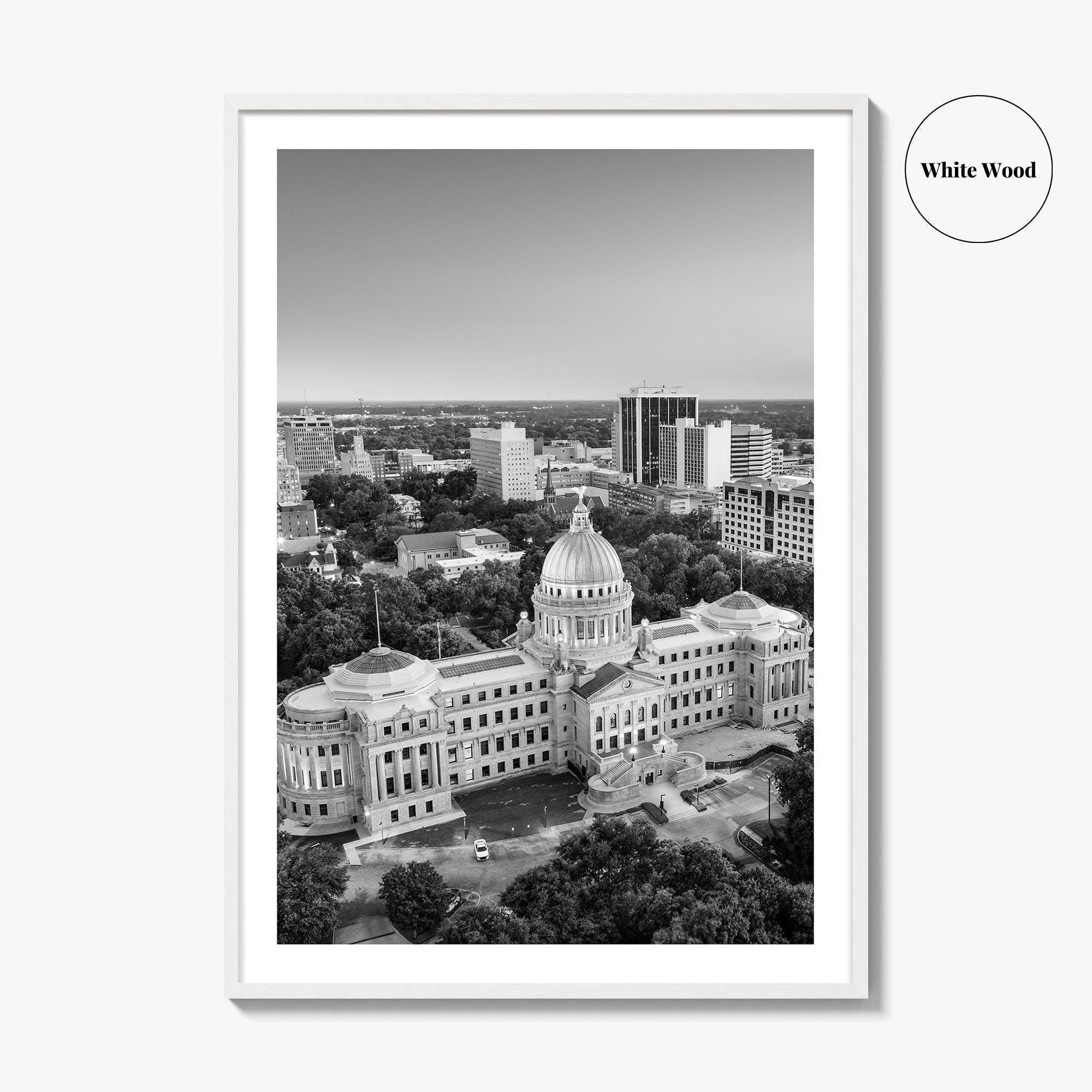 Jackson Mississippi Skyline Black and White Fine Art Photo Print, Poster, USA