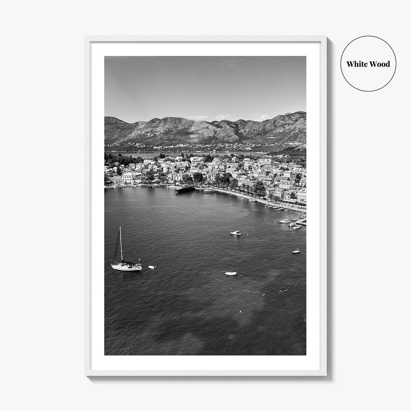 Cavtat Black and White Fine Art Photo Print, Old Town, Dubrovnik, Croatia Wall Poster