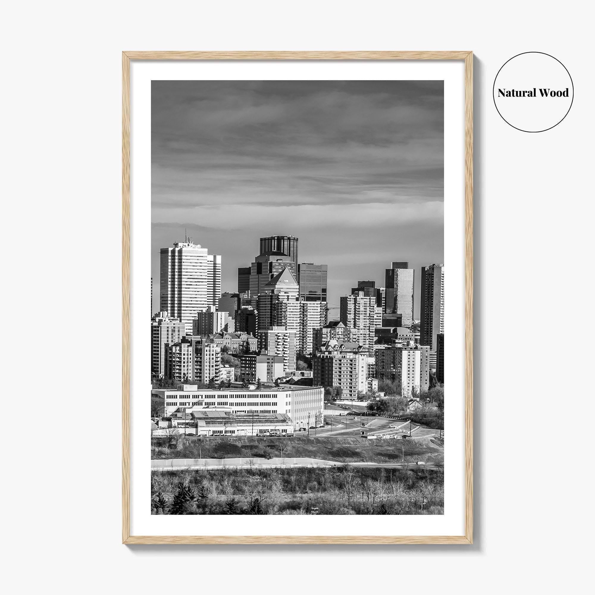 Edmonton Skyline Black and White Fine Art Photo Print, Alberta Canada Wall Decor Poster