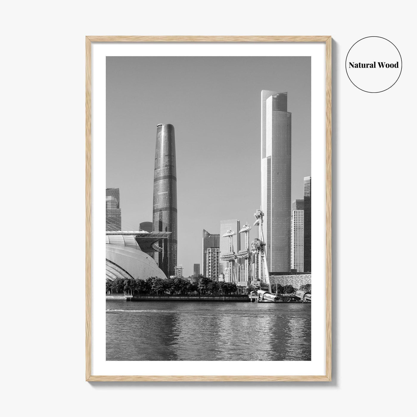 Guangzhou Skyline Black and White Fine Art Photo Print, Pearl River, Guangdong China Poster