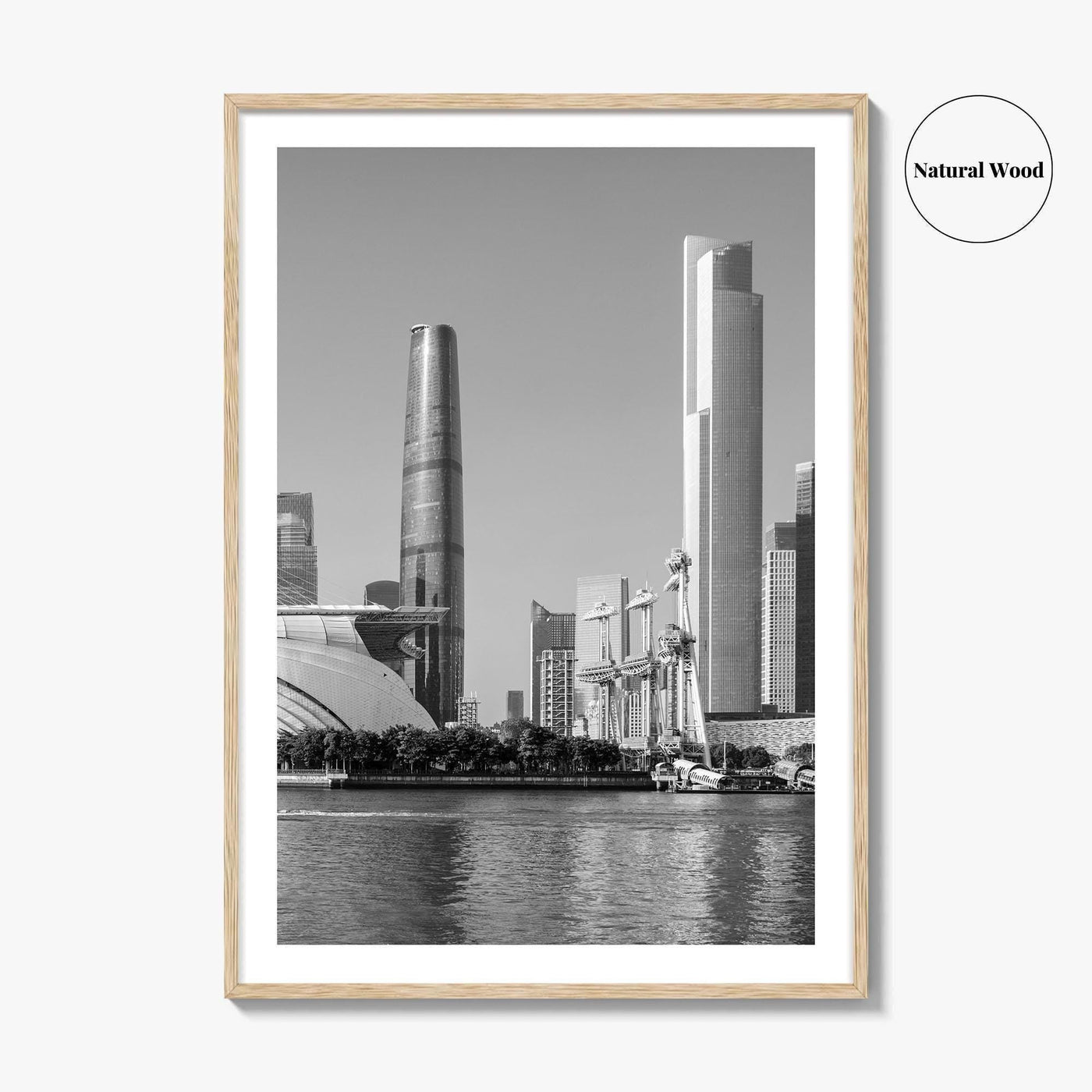 Guangzhou Skyline Black and White Fine Art Photo Print, Pearl River, Guangdong China Poster