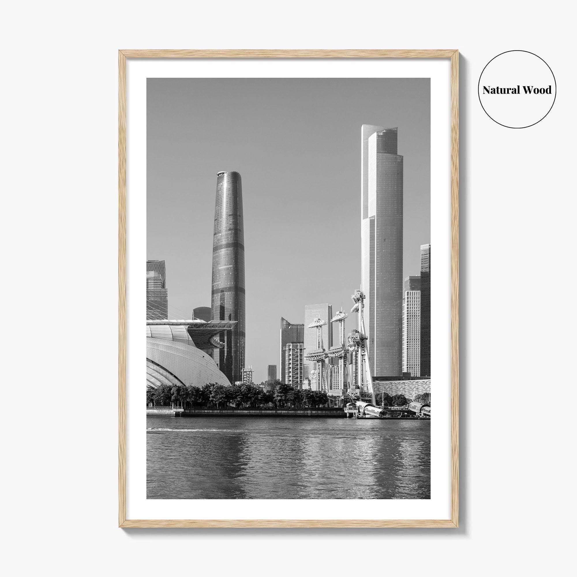 Guangzhou Skyline Black and White Fine Art Photo Print, Pearl River, Guangdong China Poster