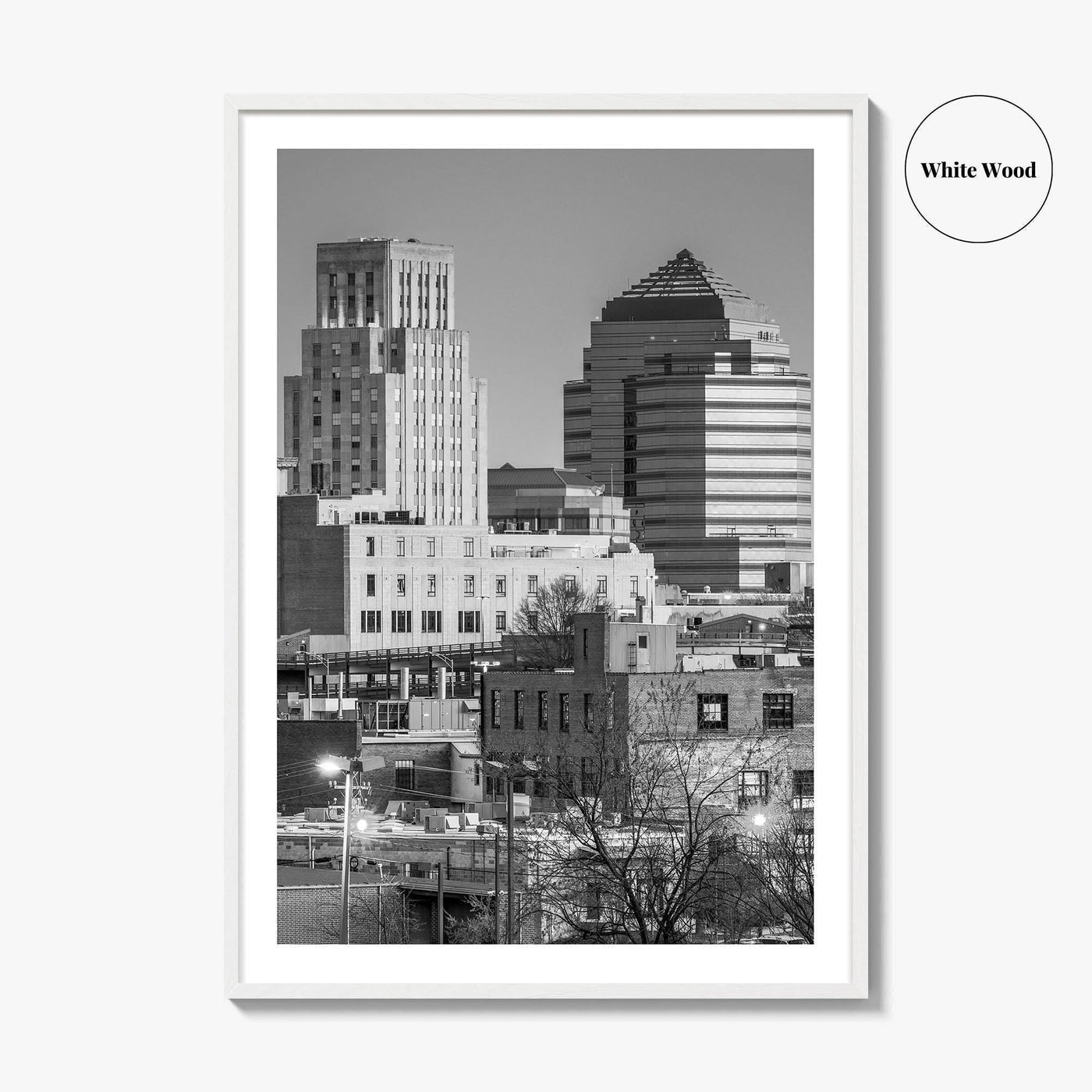 Durham North Carolina Skyline Black and White Fine Art Photo Print, Downtown Poster, USA