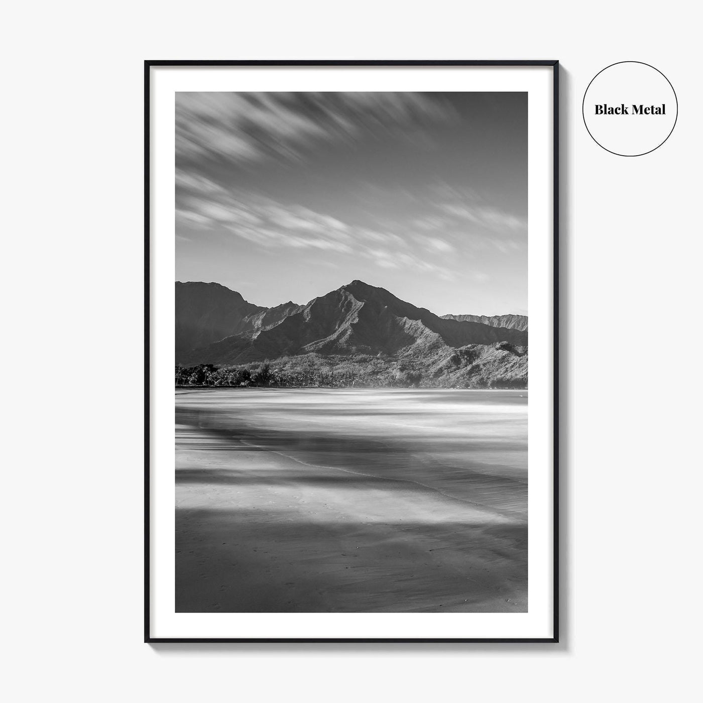 Hanalei Black and White Fine Art Photo Print, Kauai Hawaii Beach Wall Decor Poster