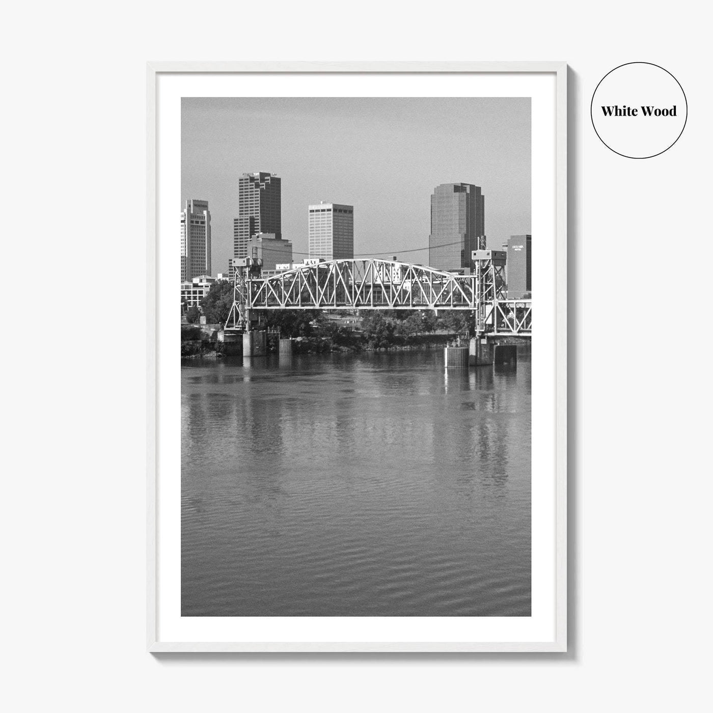 Little Rock Black and White Fine Art Photo Print, Arkansas River Bridge, AR, USA