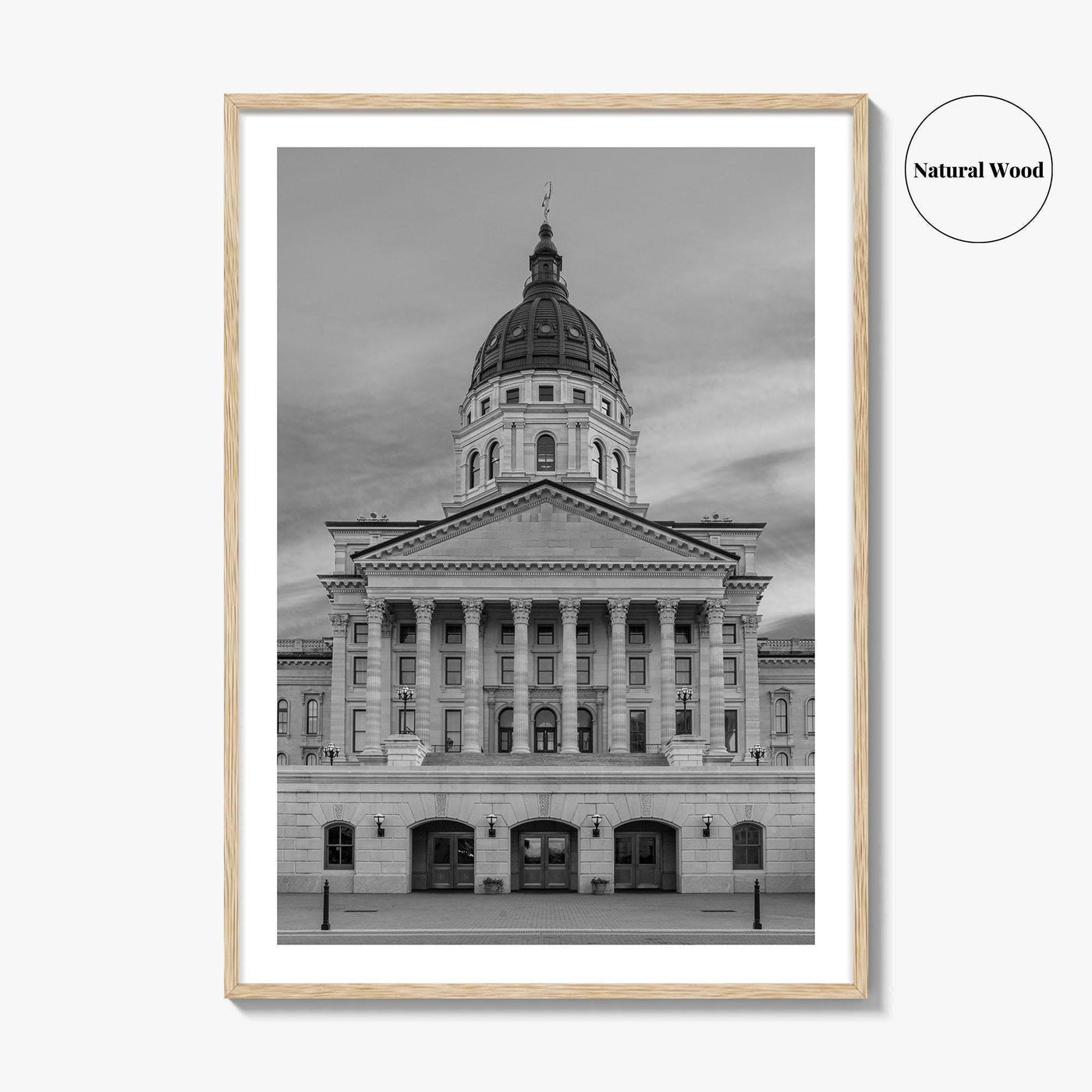 Kansas Black White Fine Art Photo Print, Topeka KS State Capitol Building, USA Poster