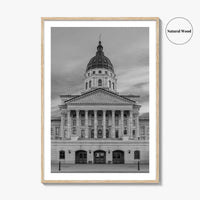 Kansas Black White Fine Art Photo Print, Topeka KS State Capitol Building, USA Poster