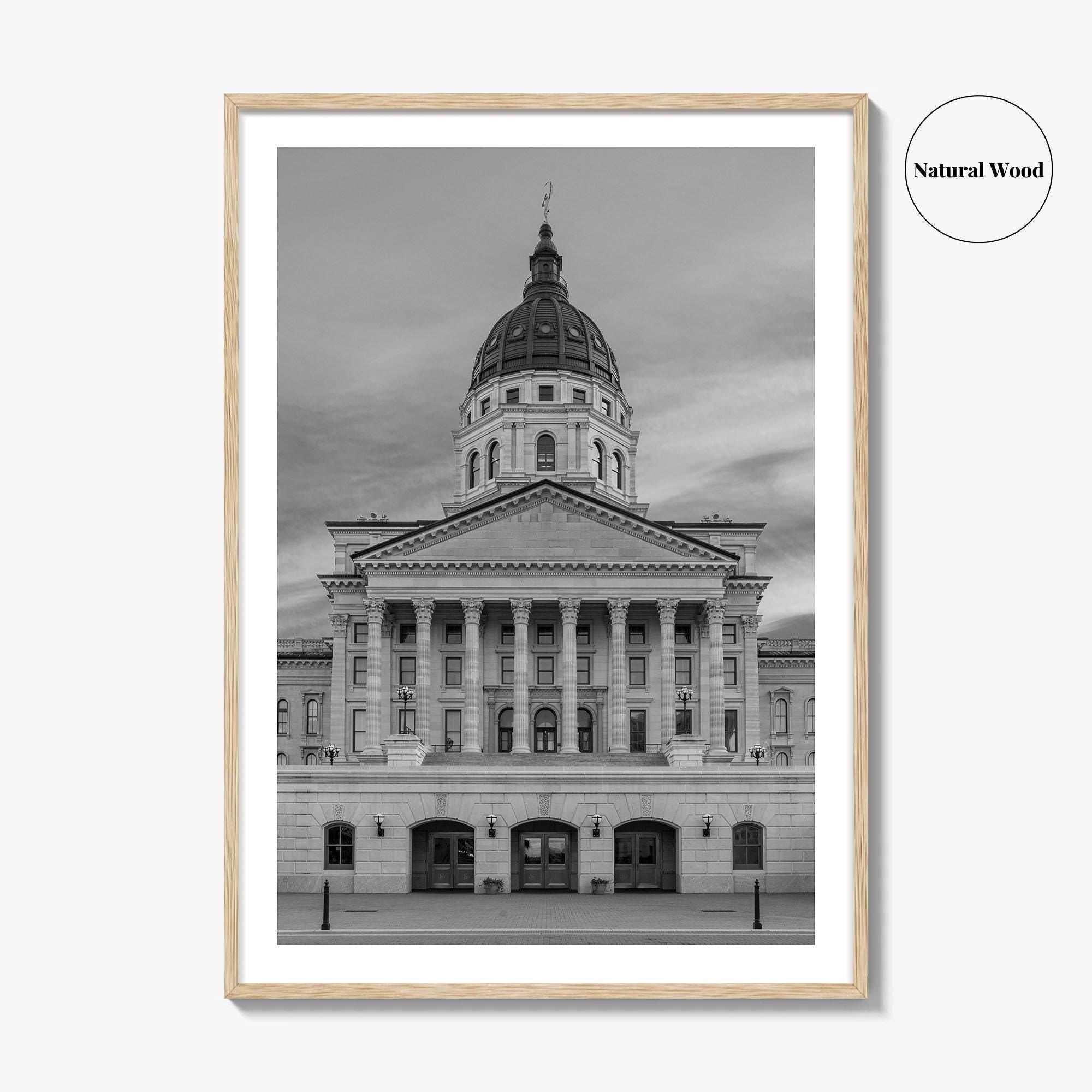 Kansas Black White Fine Art Photo Print, Topeka KS State Capitol Building, USA Poster
