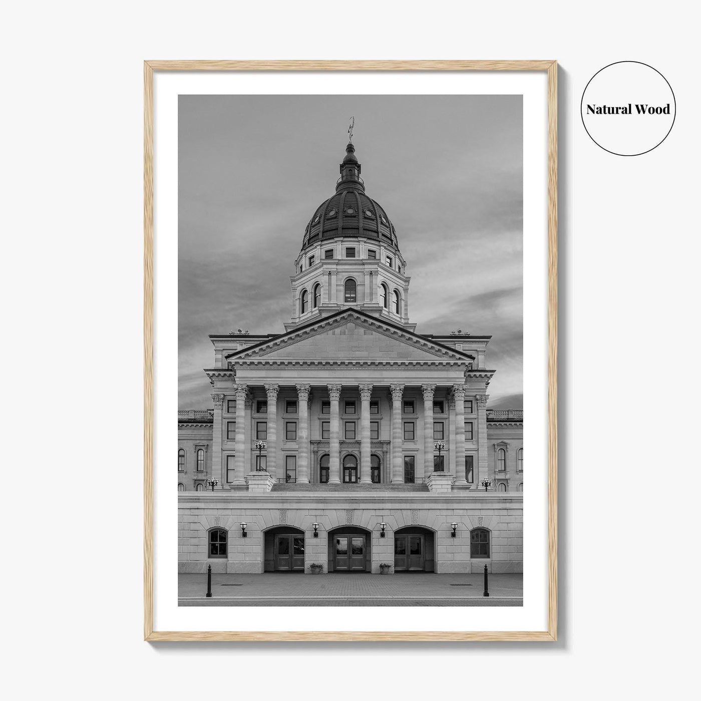 Kansas Black White Fine Art Photo Print, Topeka KS State Capitol Building, USA Poster