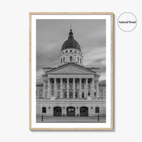Kansas Black White Fine Art Photo Print, Topeka KS State Capitol Building, USA Poster