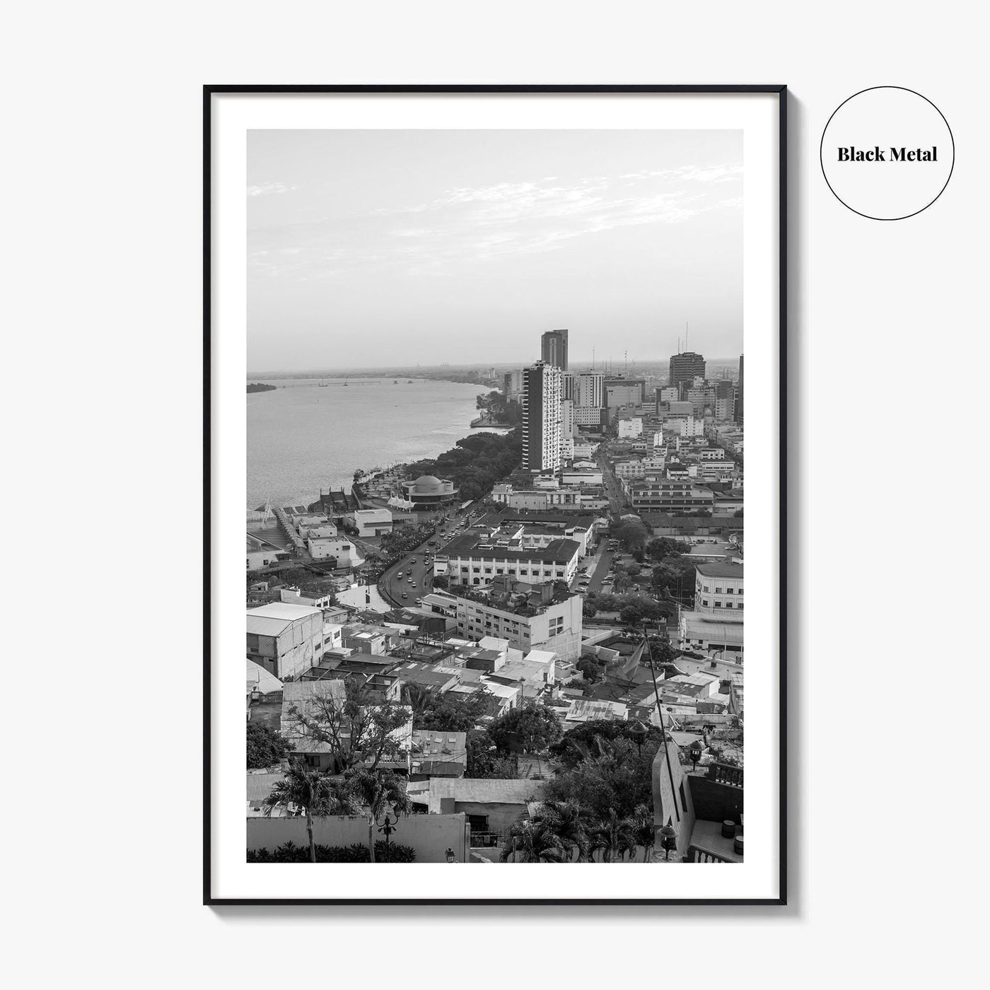 Guayaquil Skyline Black and White Fine Art Photo Print, Guayas River, Ecuador Wall Poster