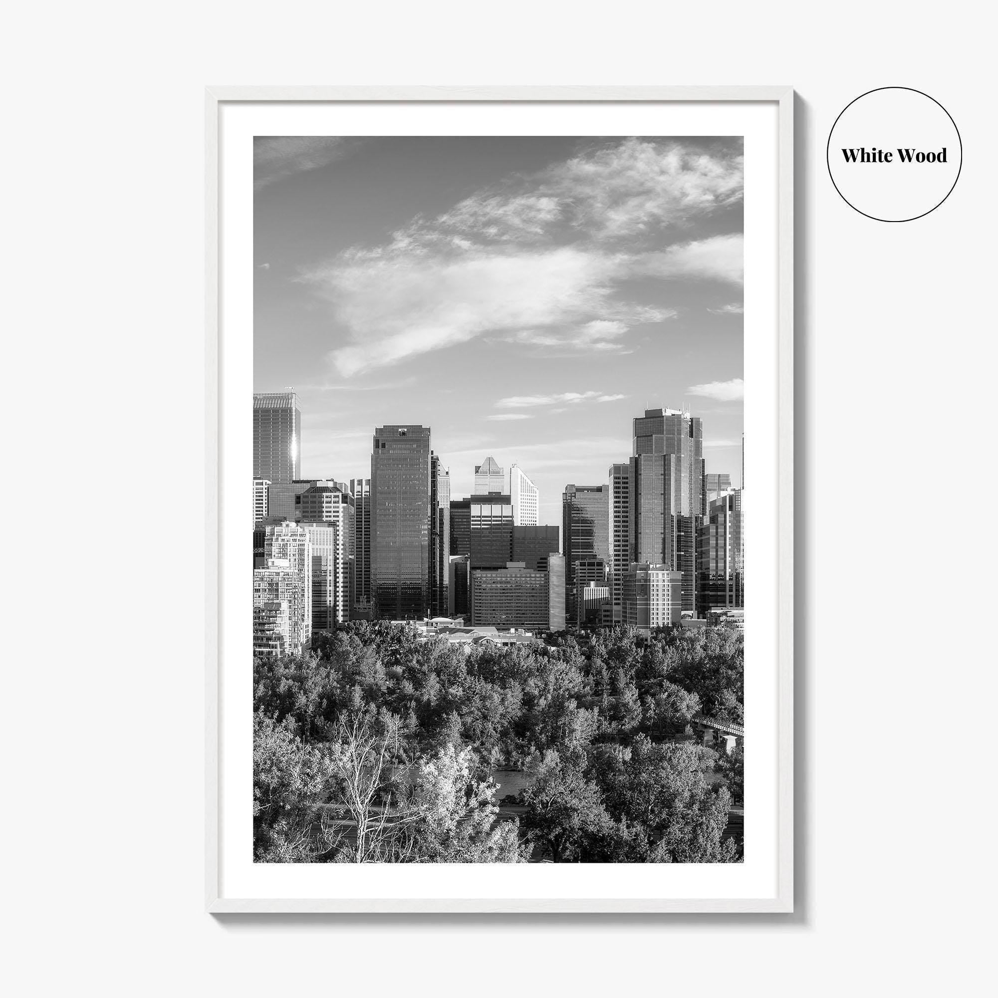 Calgary Skyline Black and White Fine Art Photo Print, City Bow River Alberta Poster