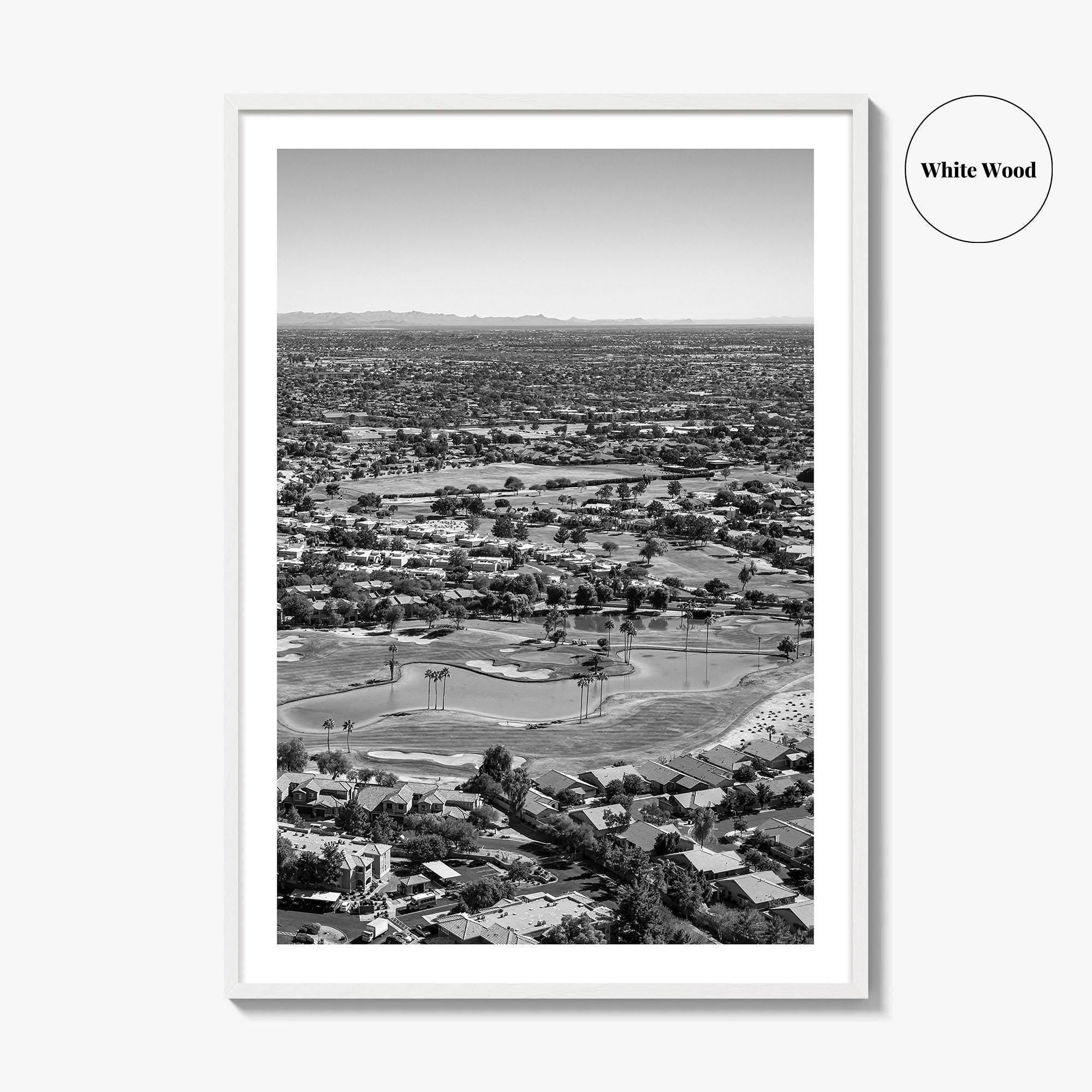 Mesa Black and White Fine Art Photo Print, Arizona USA, Aerial Golf Course, Phoenix