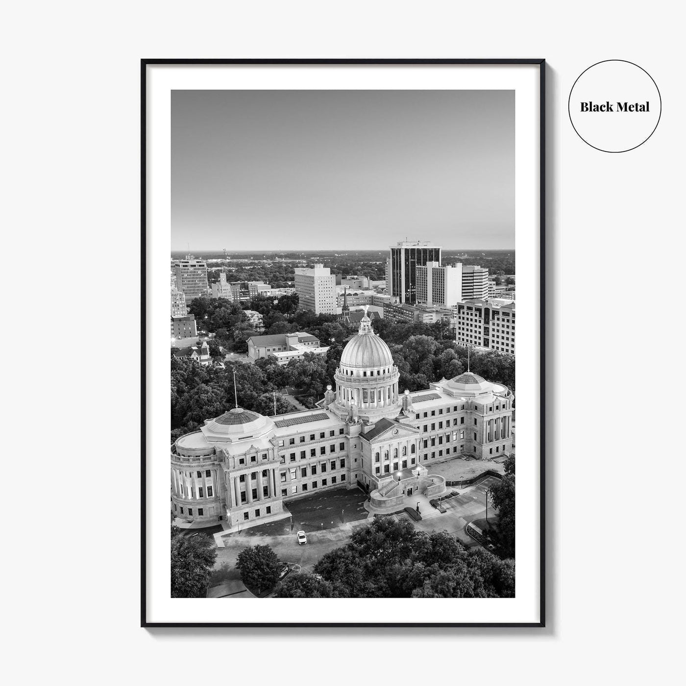 Jackson Mississippi Skyline Black and White Fine Art Photo Print, Poster, USA