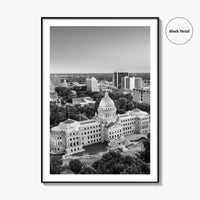 Jackson Mississippi Skyline Black and White Fine Art Photo Print, Poster, USA