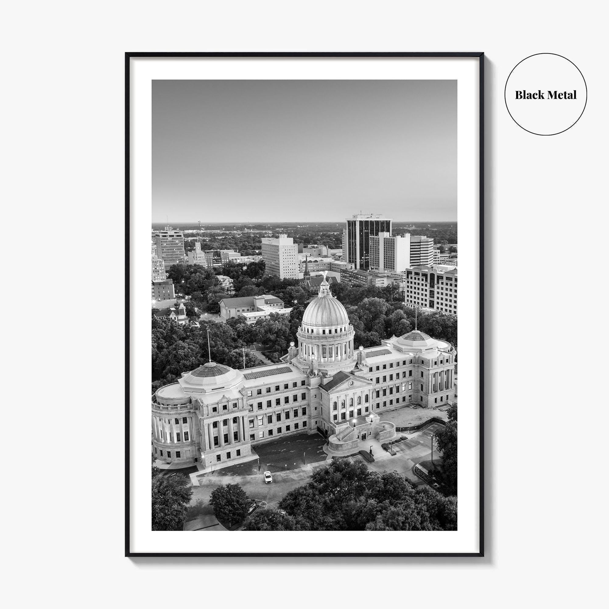 Jackson Mississippi Skyline Black and White Fine Art Photo Print, Poster, USA