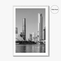 Guangzhou Skyline Black and White Fine Art Photo Print, Pearl River, Guangdong China Poster