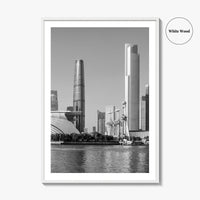 Guangzhou Skyline Black and White Fine Art Photo Print, Pearl River, Guangdong China Poster