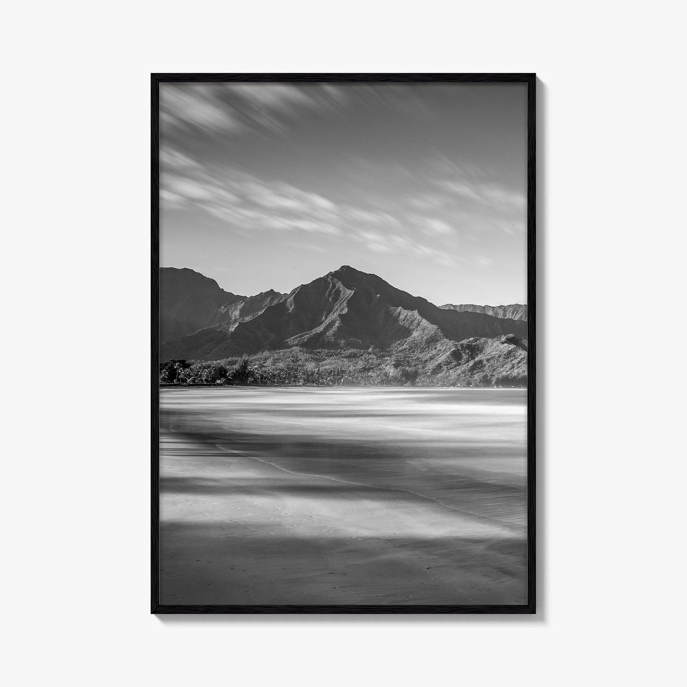 Hanalei Black and White Fine Art Photo Print, Kauai Hawaii Beach Wall Decor Poster