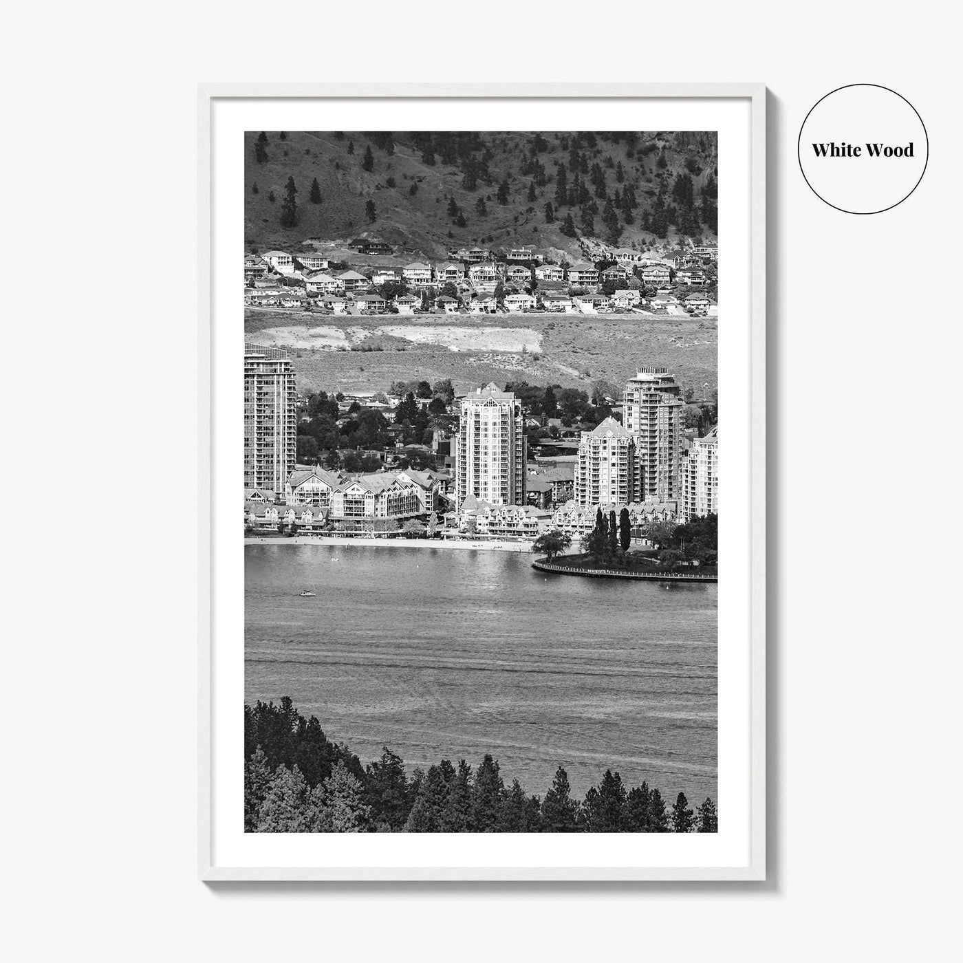 Kelowna Skyline Black and White Fine Art Photo Print, Okanagan Lake, British Columbia Poster