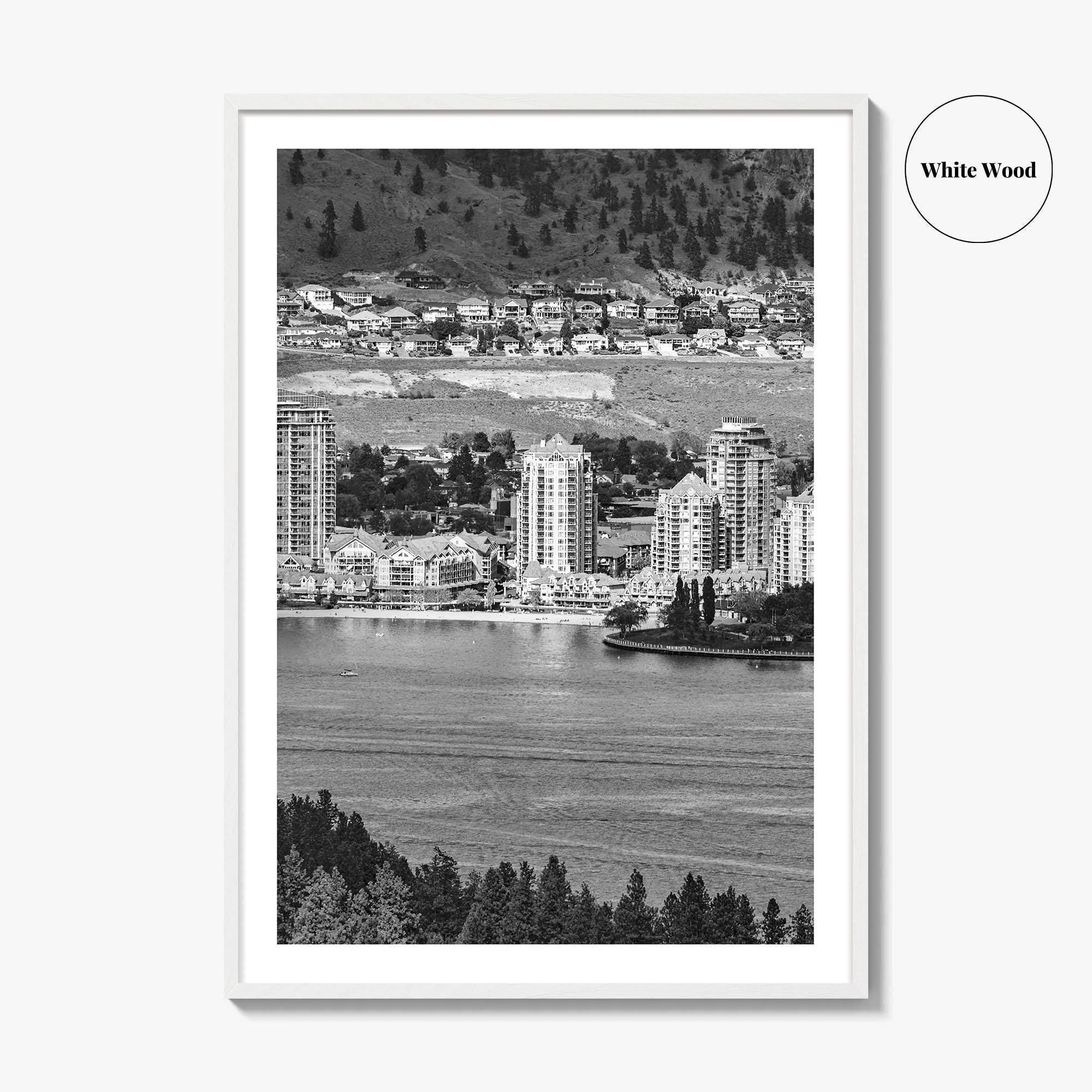 Kelowna Skyline Black and White Fine Art Photo Print, Okanagan Lake, British Columbia Poster