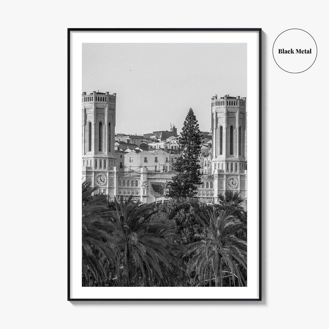 Cagliari Skyline Black and White Fine Art Photo Print, Sardinia Civic Palace Italy Poster
