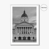 Kansas Black White Fine Art Photo Print, Topeka KS State Capitol Building, USA Poster
