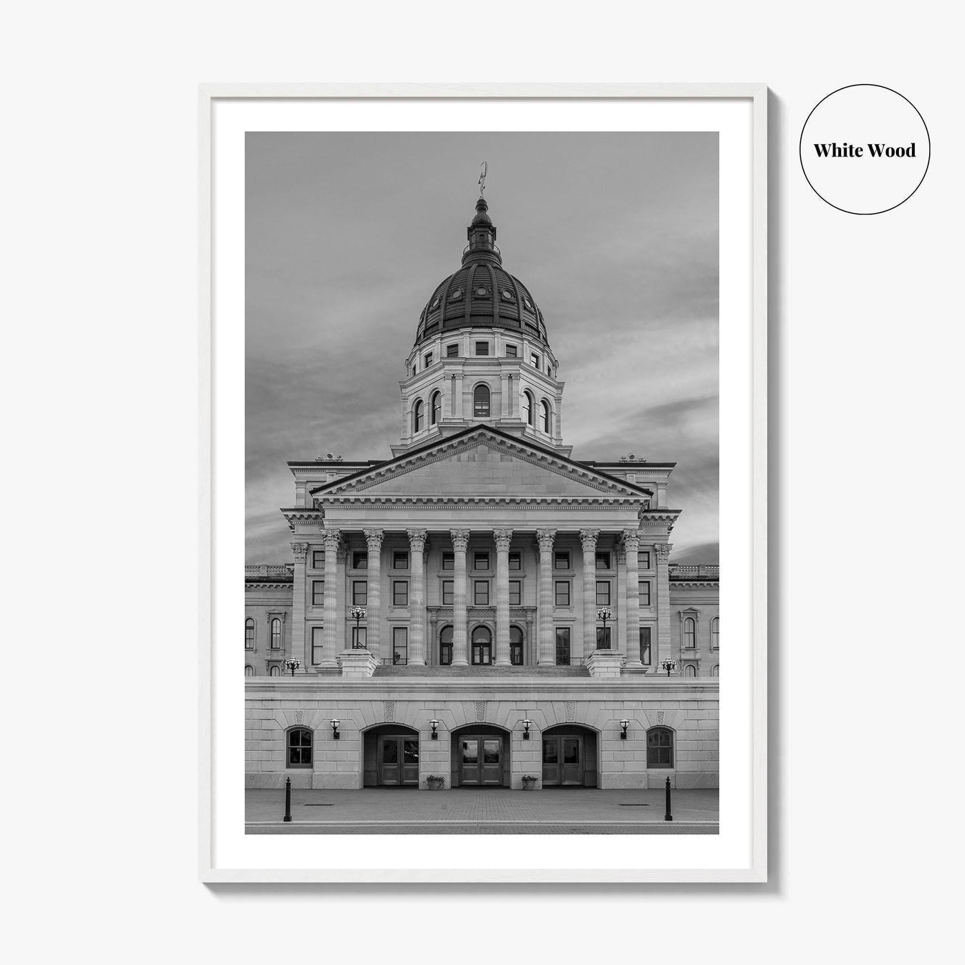 Kansas Black White Fine Art Photo Print, Topeka KS State Capitol Building, USA Poster
