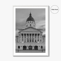 Kansas Black White Fine Art Photo Print, Topeka KS State Capitol Building, USA Poster