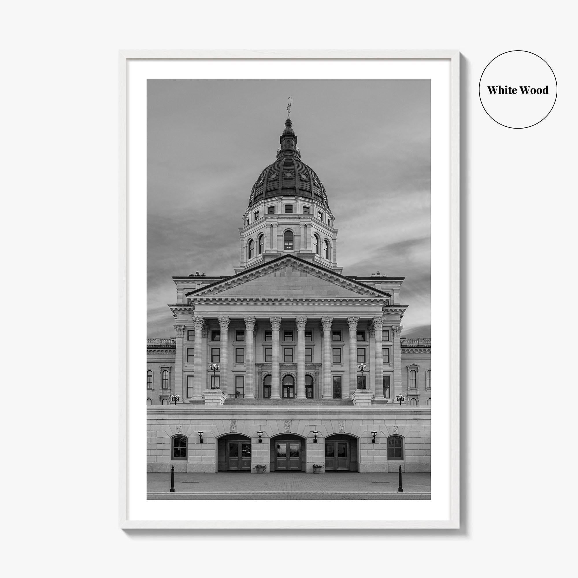 Kansas Black White Fine Art Photo Print, Topeka KS State Capitol Building, USA Poster