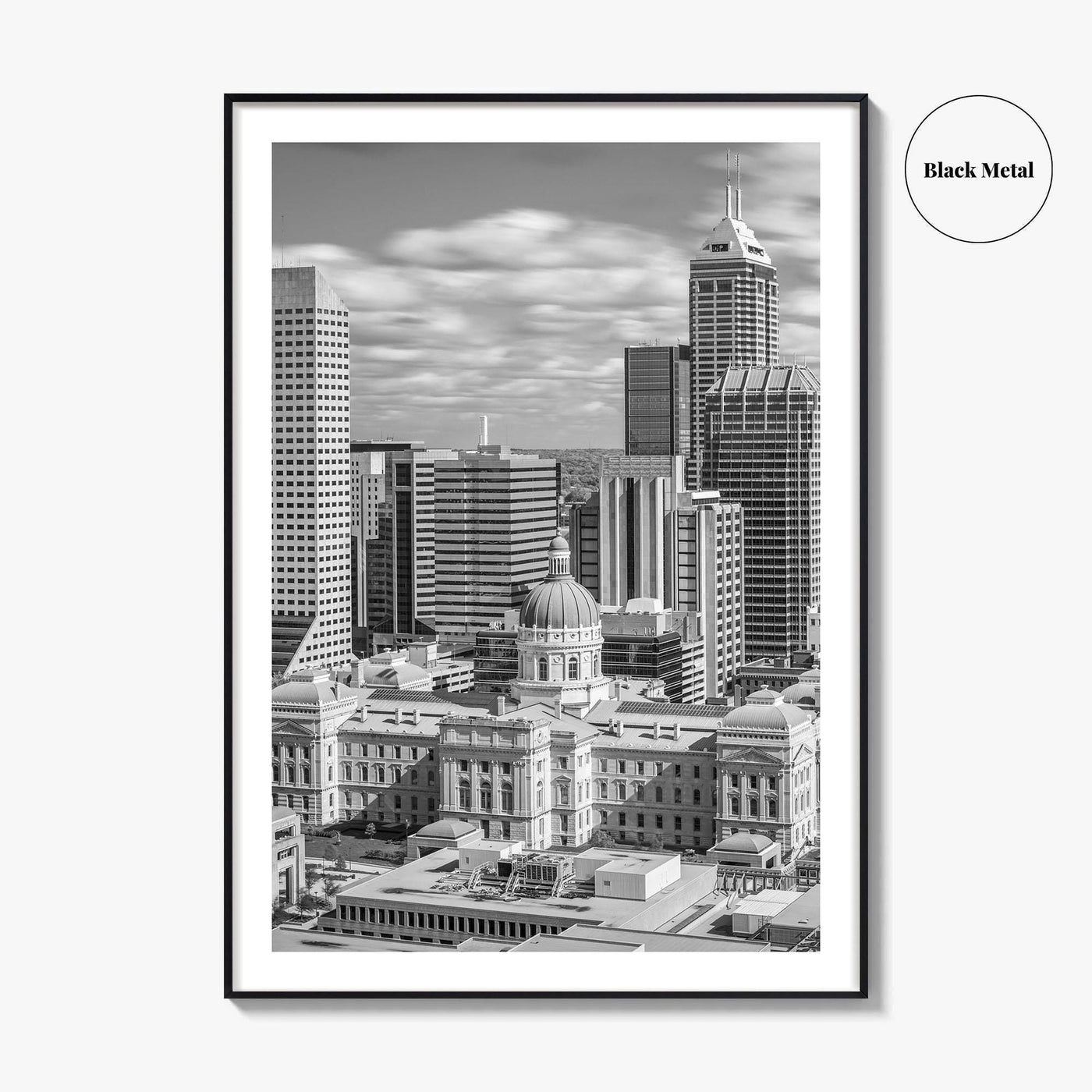 Indianapolis Skyline Black and White Fine Art Photo Print, Indiana State House Poster