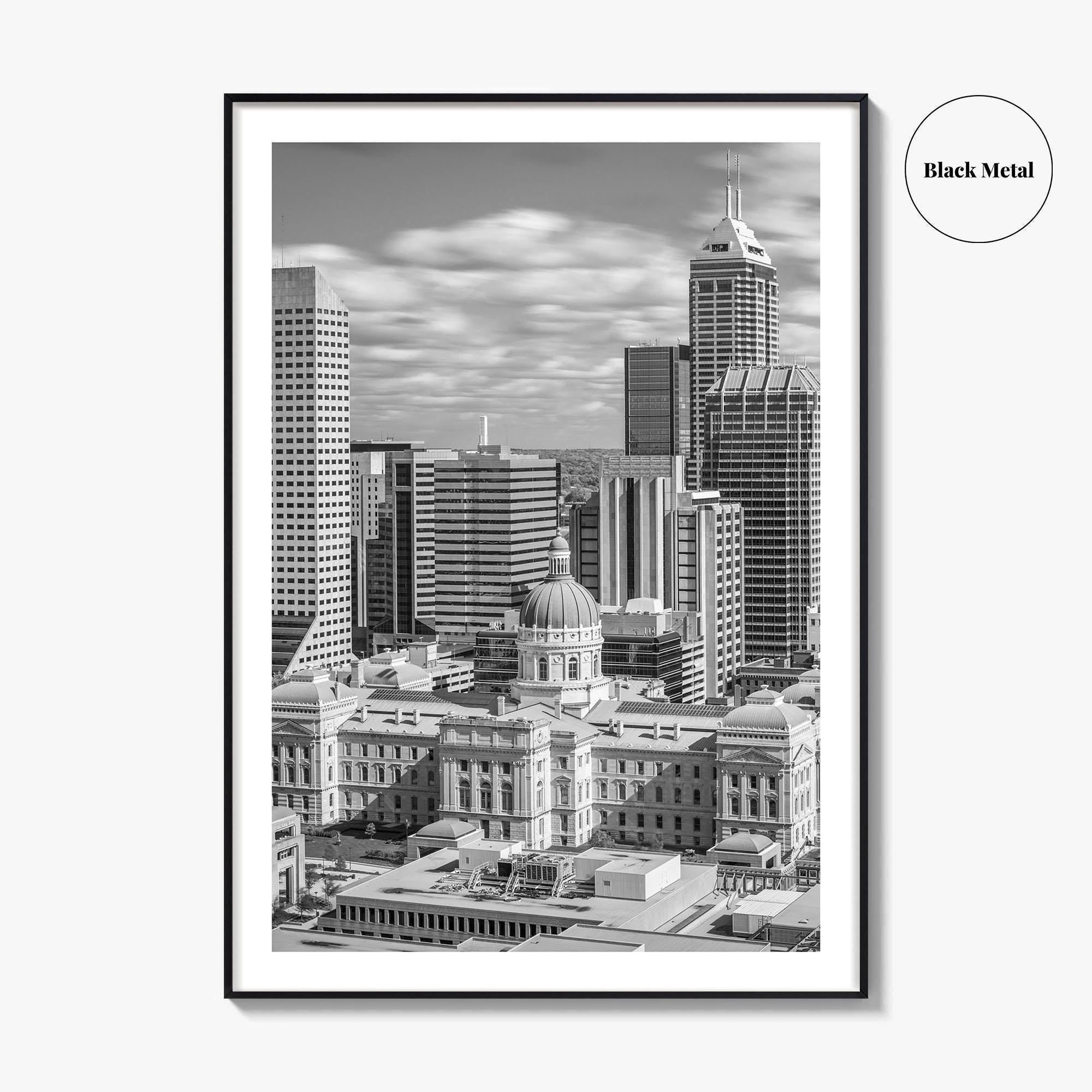 Indianapolis Skyline Black and White Fine Art Photo Print, Indiana State House Poster