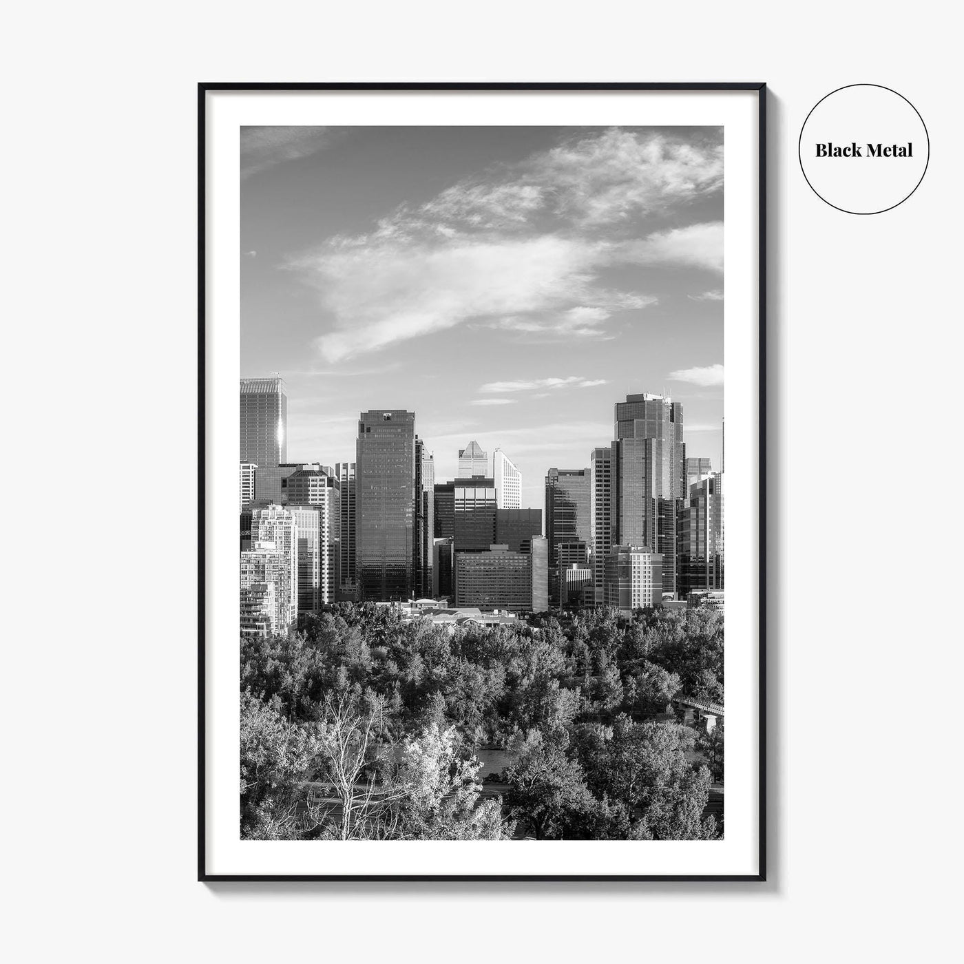 Calgary Skyline Black and White Fine Art Photo Print, City Bow River Alberta Poster