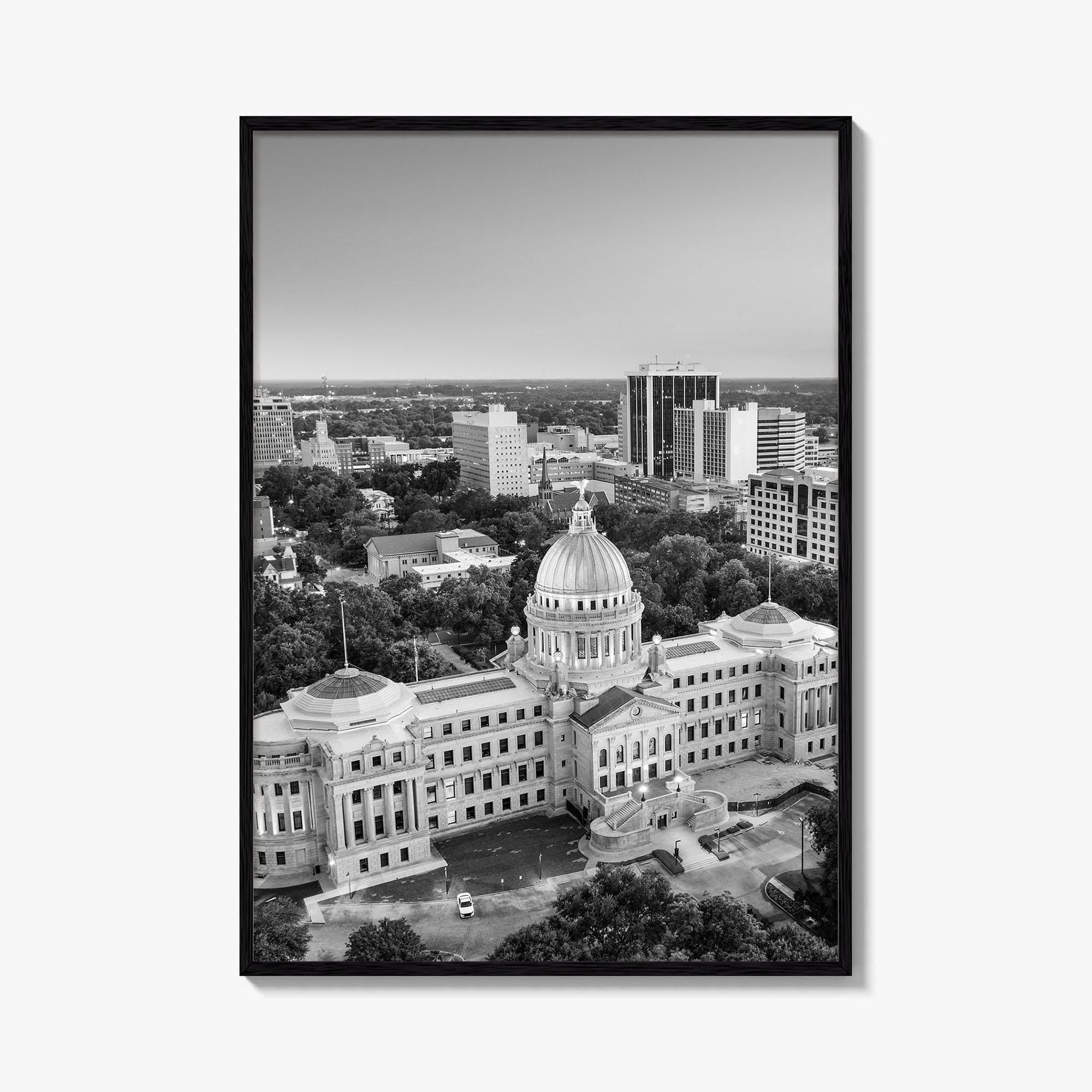 Jackson Mississippi Skyline Black and White Fine Art Photo Print, Poster, USA