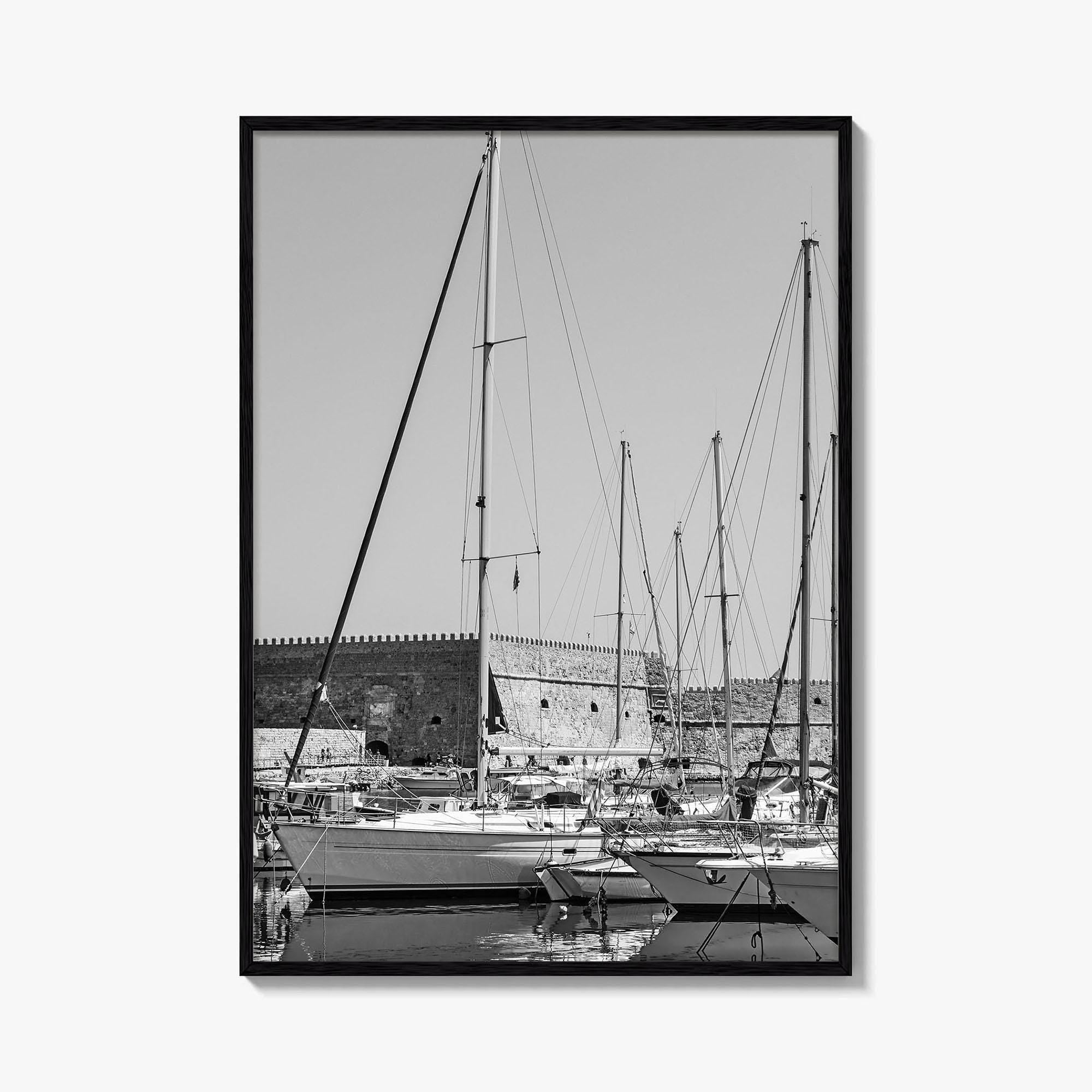Heraklion Black and White Fine Art Photo Print, Crete Harbor Venetian Fortress Poster